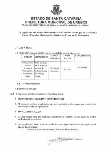 Secretaria de Assistência Social contrata estagiário