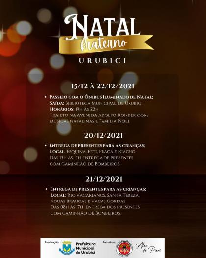 Prefeitura de Urubici convida toda comunidade para o Natal Fraterno 2021