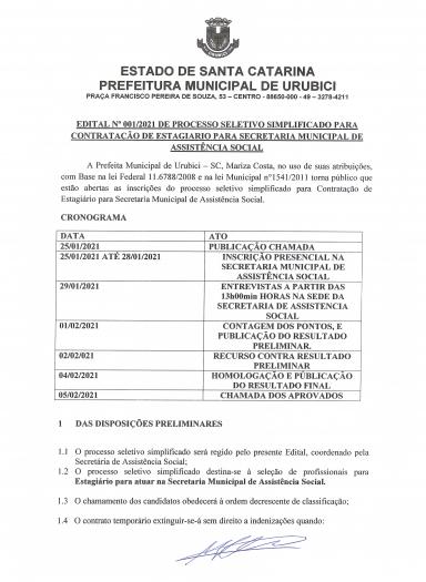 Secretaria de Assistência Social contrata estagiário