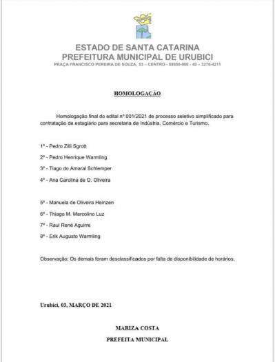 Homologação Final De Processo Seletivo para Turismo
